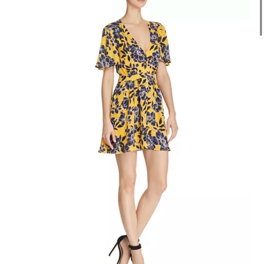 Olivaceous Floral Print Deep V-Neck Dress